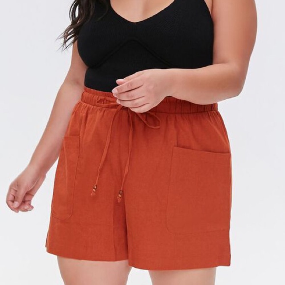 Forever 21 Plus Size Linen Paperbag Shorts Rust 1X